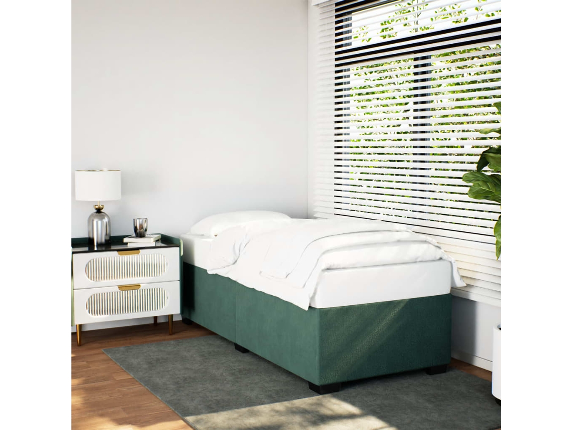 Estructura De Cama Sin Colchón Terciopelo Verde Oscuro 90x190cm