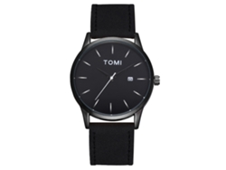 Reloj Empresarial Moda Tomi Dial Redondo Correa Pu Cuarzo Para Hombres Negro