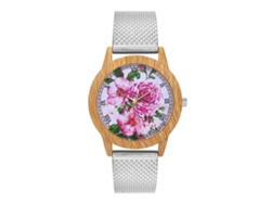 Reloj De Pulsera De Cuarzo Con Correa De Malla Y Dial Redondo Con Patrón Floral (plata)