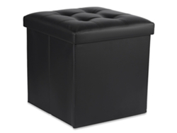Puf plegable L con botones 38x38x38cm, piel sintética negra Leobert