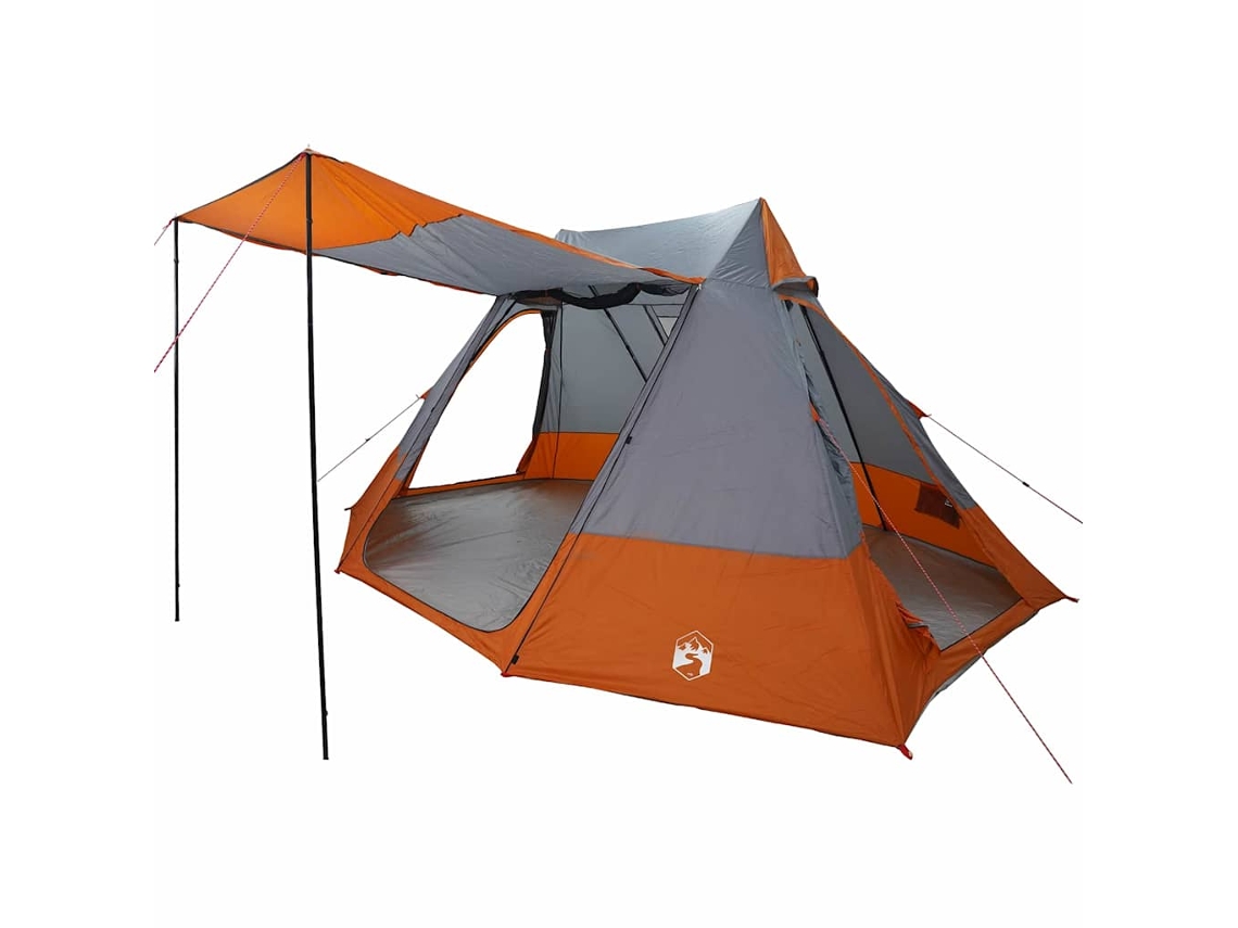 Tienda de campaña gris y naranja de 482 x 360 x 227 cm, tafetán.