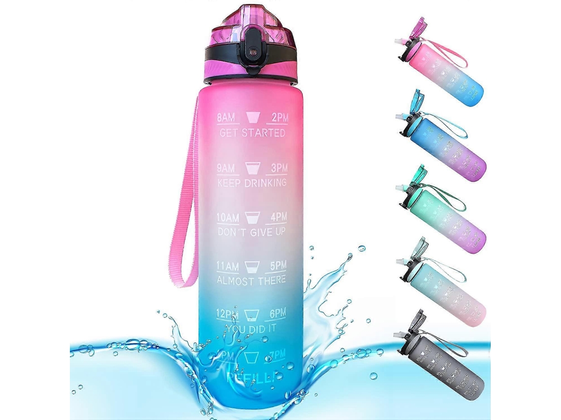 Botella De Agua Deportiva De 1l Con Marcadores De Tiempo Y Pajita. Rosewell