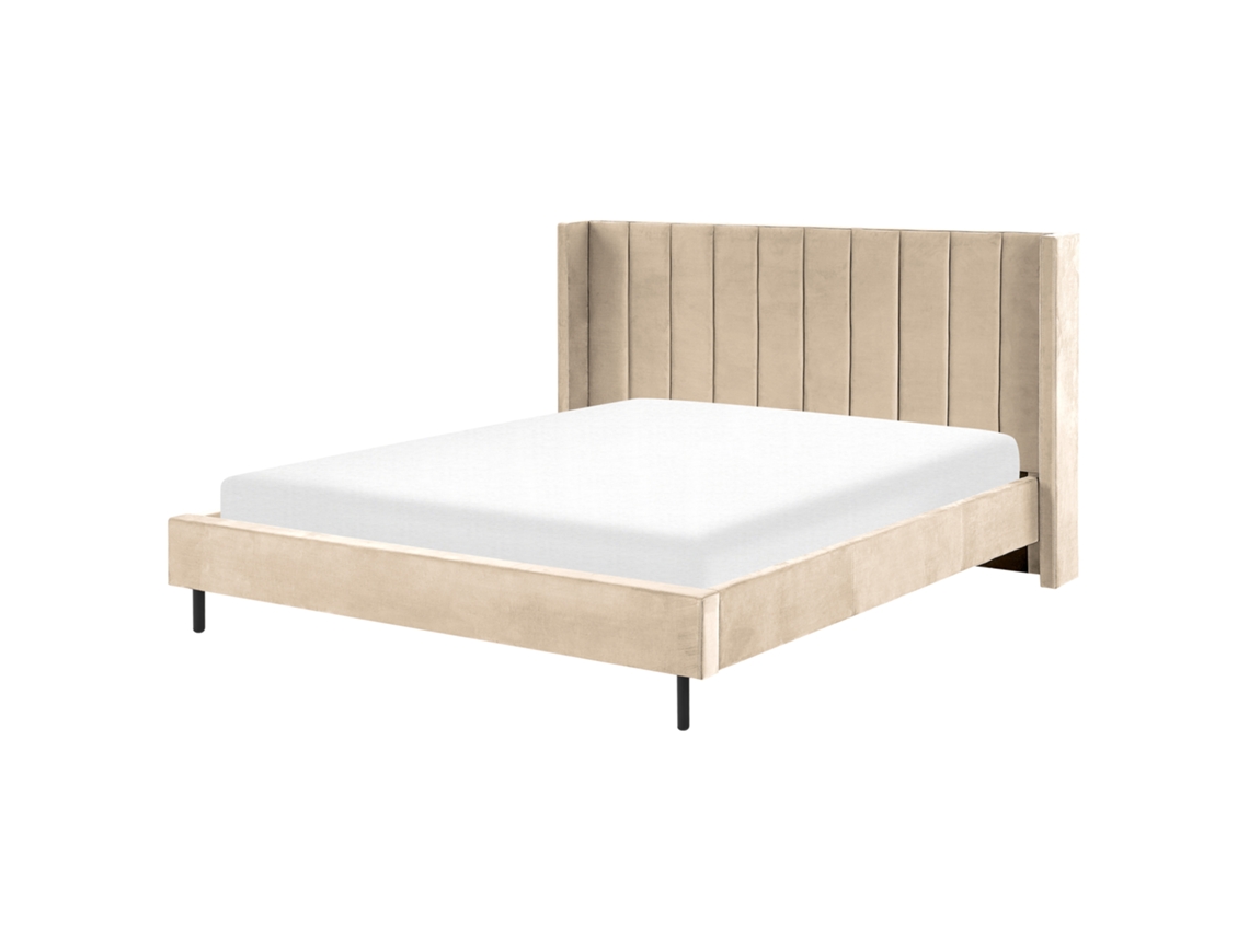 Cama con somier BELIANI Villette de Terciopelo Beige 205x222x115