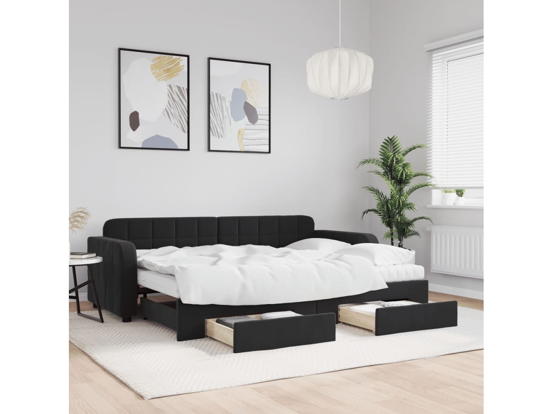 Sofá Cama Nido Con Cajones Terciopelo Negro 80x200 Cm