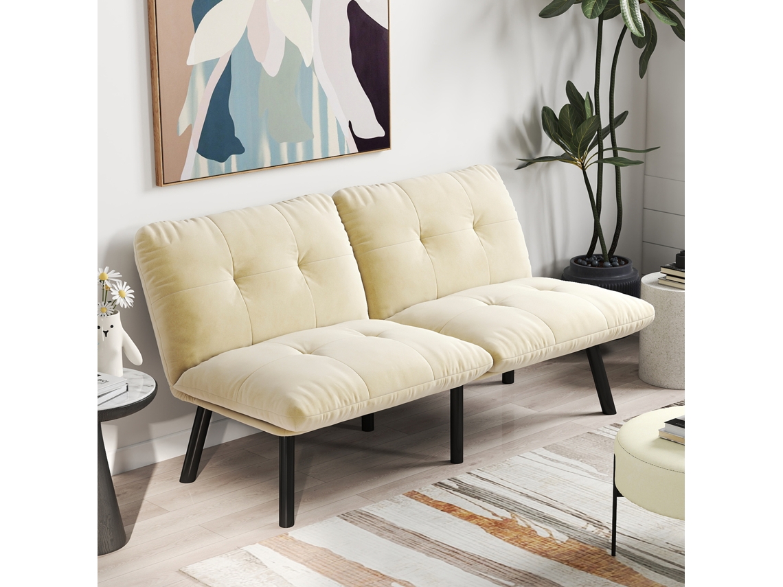 Sofá cama plegable de 2 plazas, futón moderno, color crema.