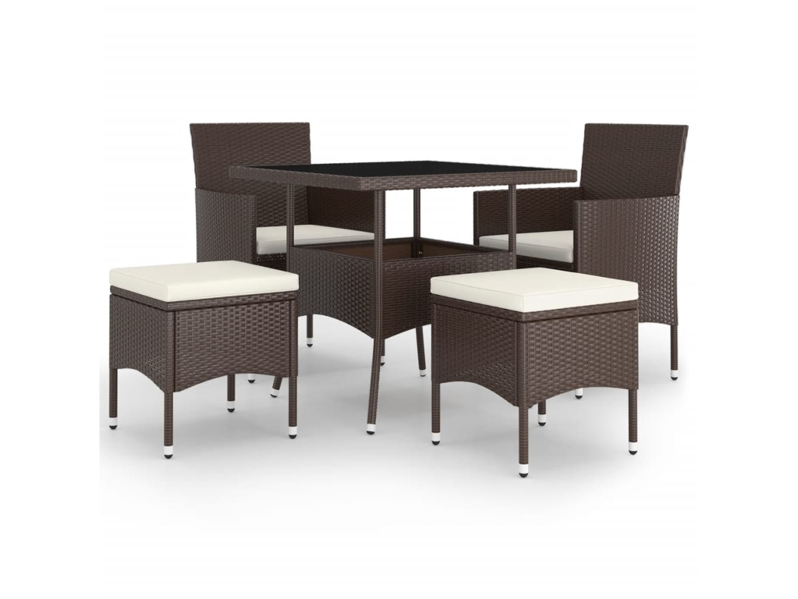 Maison Exclusive - Juego de comedor de jardín de mimbre de 5 piezas, patas marrones