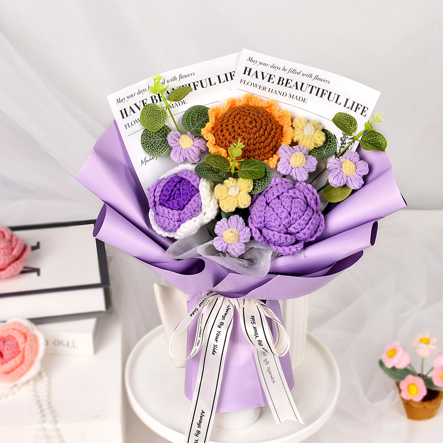 Buquê De Girassóis De Crochê Para Formatura (roxo), Presente Perfeito