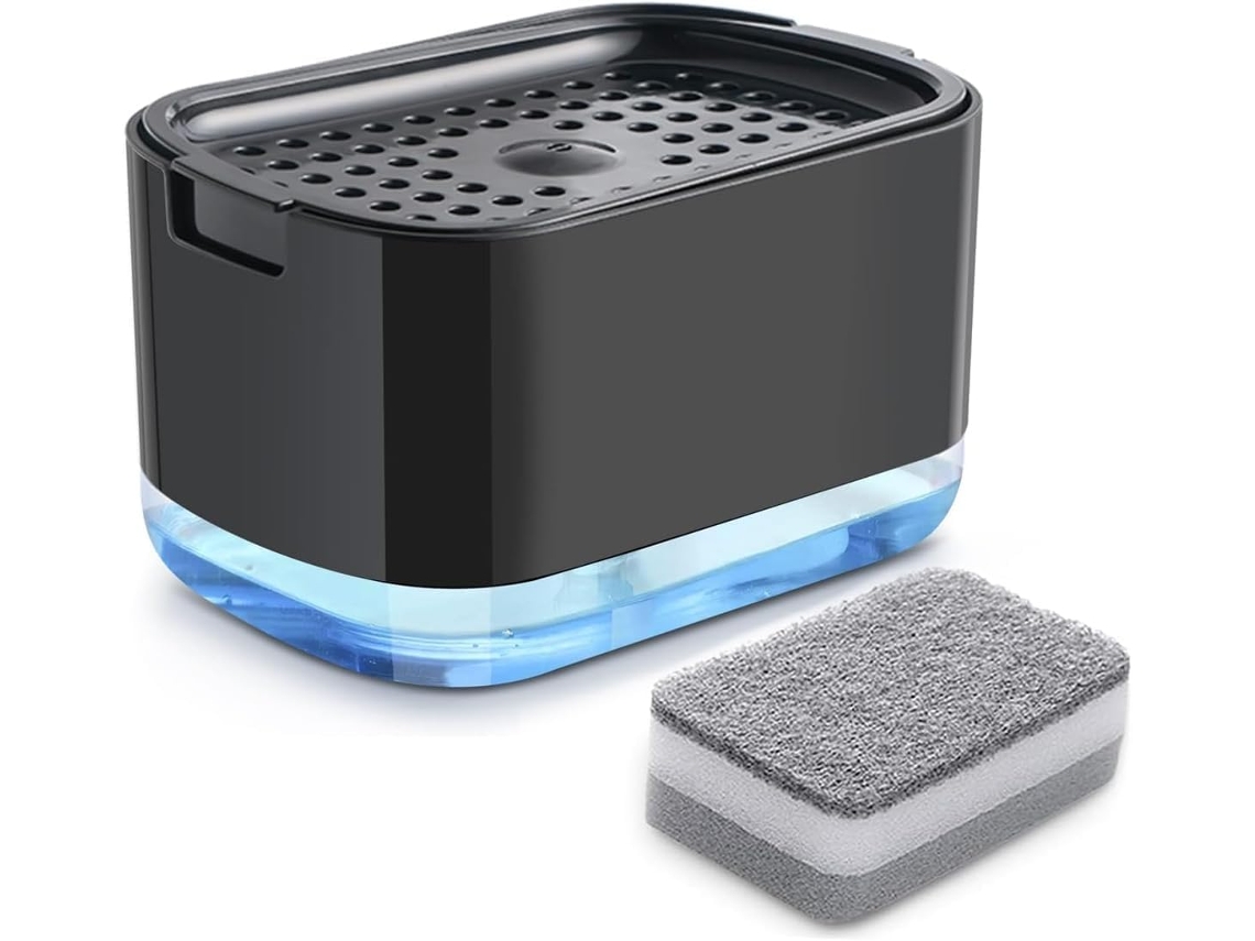 Dispensador Negro 2m1 C Soporte Esponja P Detergente Líquido Pia Cocina