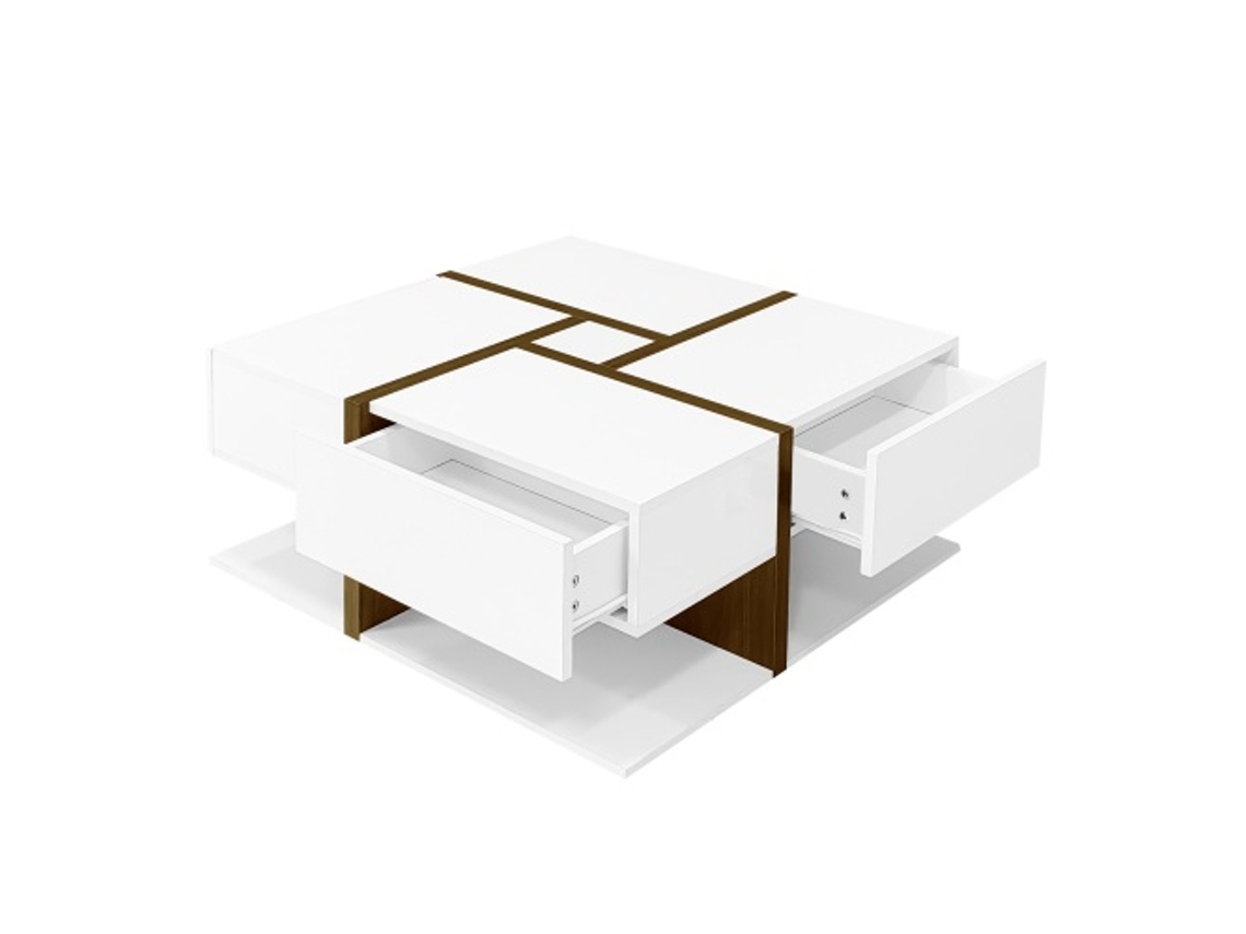 Mesa de centro 78x78x34,8cm 4 cajones Alto brillo Ziwei Store