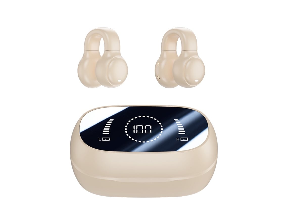 Auriculares inalámbricos abiertos con tecnología Bluetooth de conducción ósea para correr y hacer ejercicio, color beige