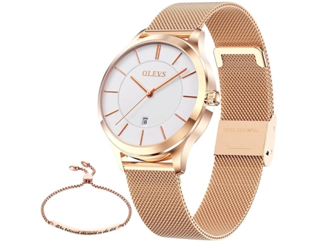 VEANXIN Conjunto de Reloj para Mujer, Simple, Cuarzo de Oro Rosa, Resistente al Agua(oro rosa)