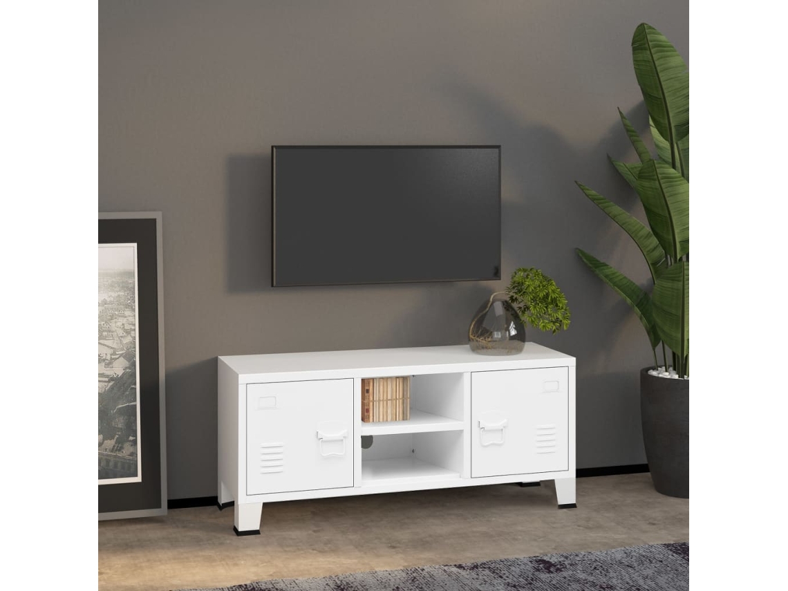 Mueble de Armario Tv Industrial 105X35X42 Cm Metal Blanco