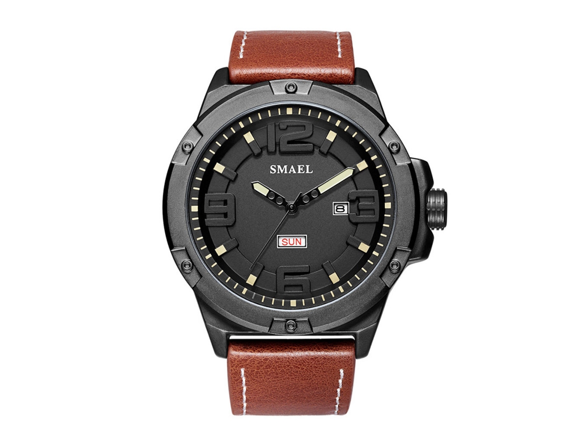 Reloj De Pulsera Analógico Para Hombre De Piel Sintética Con Calendario De Cuarzo, Color Negro.