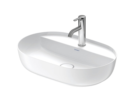 Lavabo Luvit 60x40cm, sin rebosadero, con banco con agujero para grifo, 1 agujero para grifo, rectificado, color exterior blanco