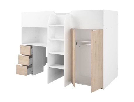 Cama combinada para niños decoración blanco y roble de Somier incluida 90 x 200 cm Parisot