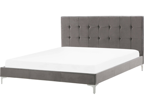 Cama de matrimonio BELIANI Ambert terciopelo gris 168x212x102