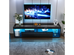 Mueble Para Tv Led Con Vidrio Templado, 2 Cajones, Organizador, Diseño Moderno, Soporta Tv De 70 Pulgadas, 180x40x46 Cm, Negro Brillante