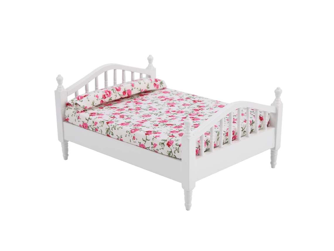 Ats-accesorios Para Casa De Muñecas Cama Doble Mini Con Patrón De Flores Para Escala 1/12
