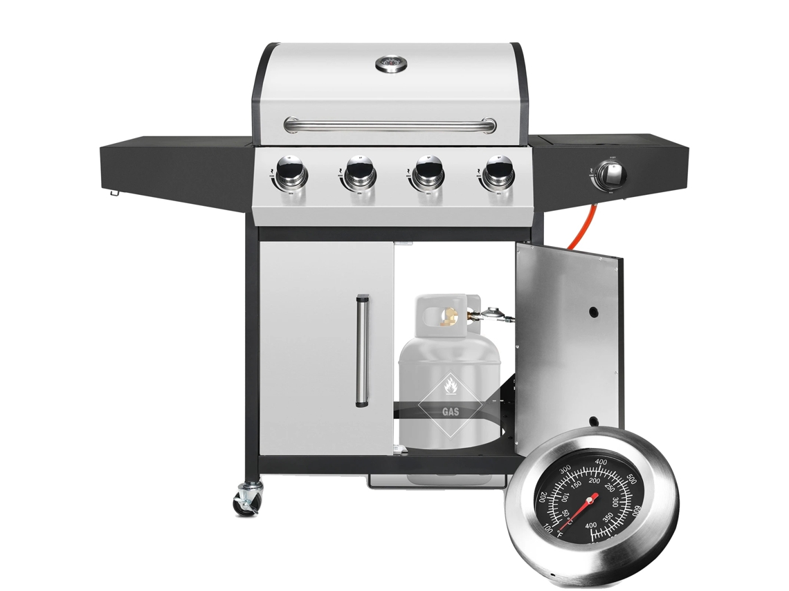 Parrilla a gas de 41 pulgadas, 52 000 BTU, construcción de acero inoxidable, color plata OEM