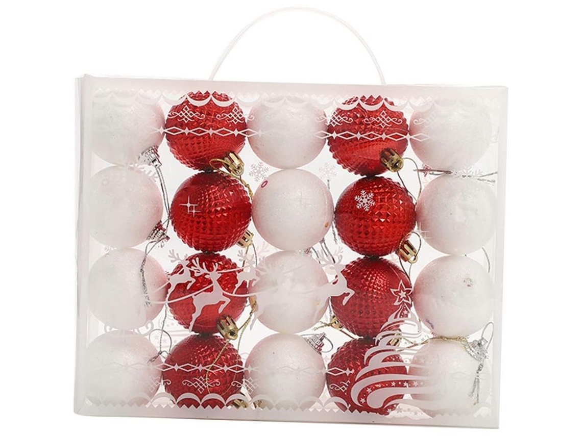20 Bolas Decorativas Para Árbol De Navidad En Una Caja De Regalo Con Cordón Dorado.