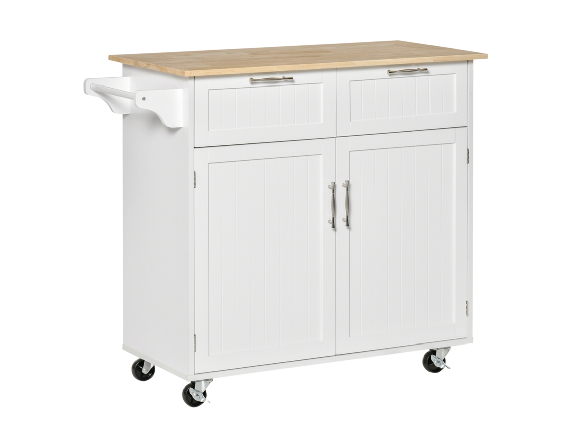 Carrito de cocina con ruedas, 2 cajones, 2 puertas, estante ajustable 104x46x91 cm Blanco PMM CAPITALI