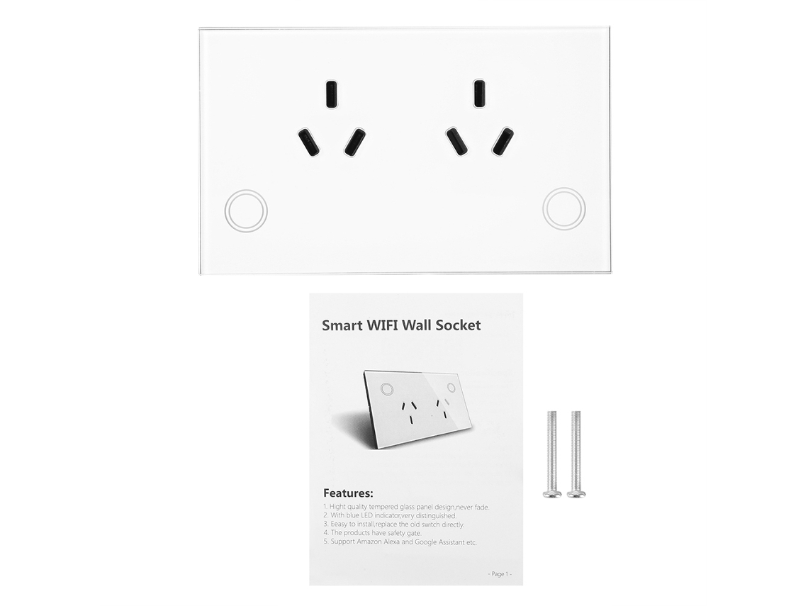 Enchufe Inteligente Wifi Con Cristal Templado, Control Por Voz Y Temporizador, Blanco.