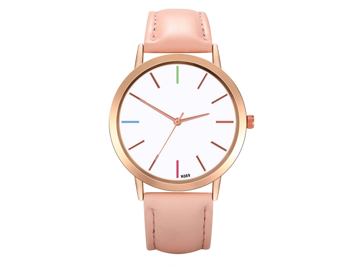 Elegante Reloj De Pulsera De Cuero Para Mujer Con Movimiento De Cuarzo, Color Rosa.