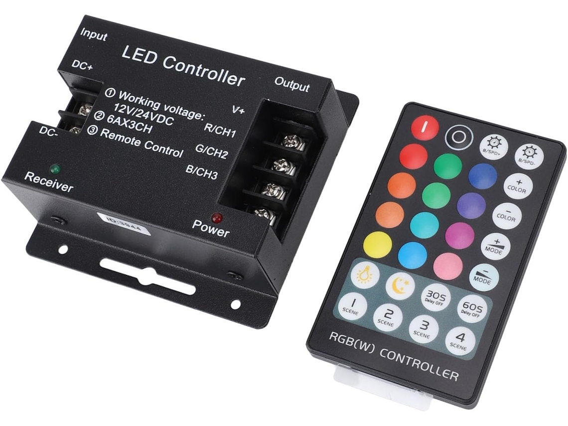 Regulador De Intensidad Led Con Control Remoto Rgb De 28 Teclas, Atenuación Continua, Control Rf, Lectura Remota.