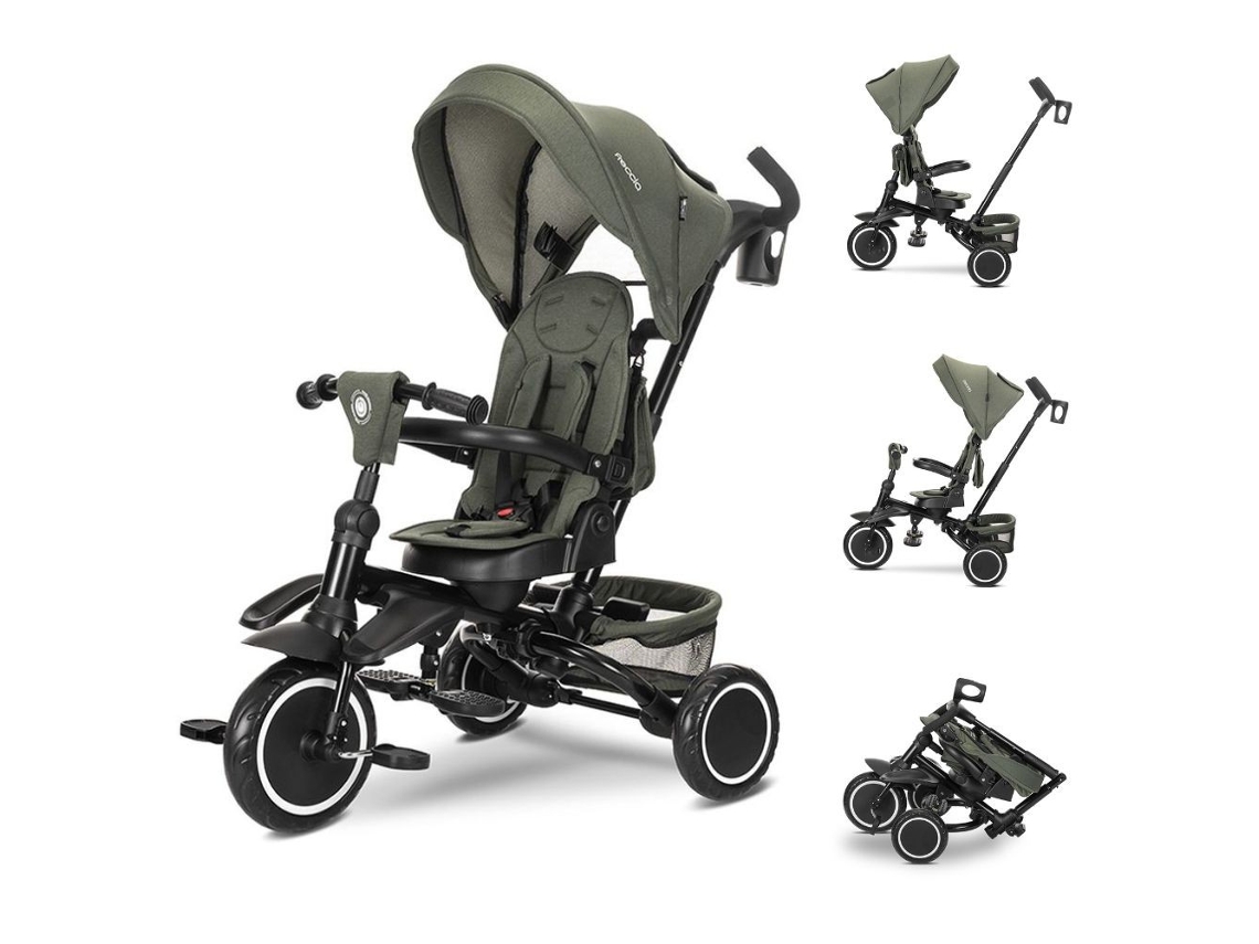 Triciclo duplo compacto Freccia com assento giratório 360° acoplado, 25 kg, da LORELLI, verde.