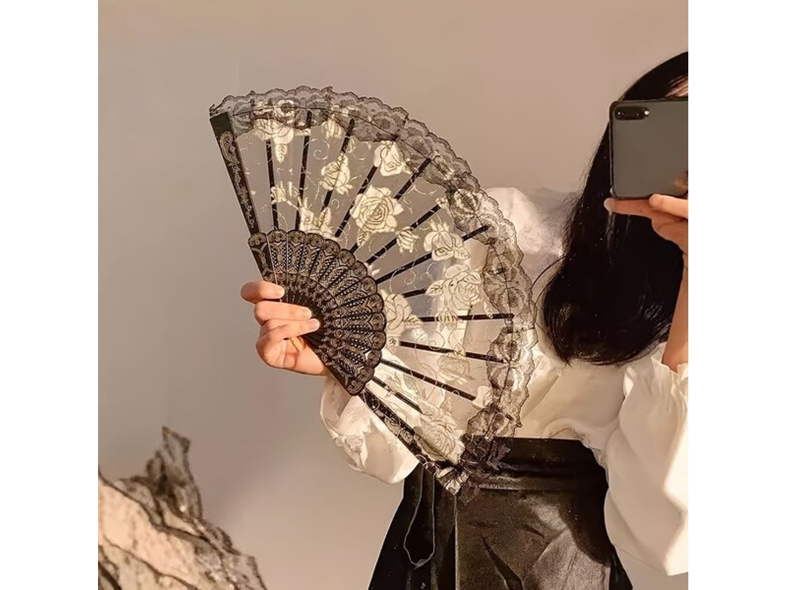 Abanico plegable de encaje vintage para mujer, ideal para bailar. Vayotoy