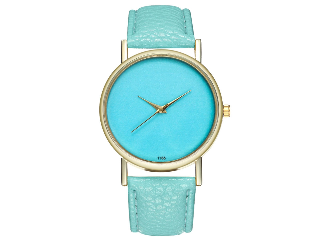 Reloj De Pulsera Unisex De Cuarzo Con Piel Sintética Y Esfera Redonda Sencilla De Color Verde Menta.