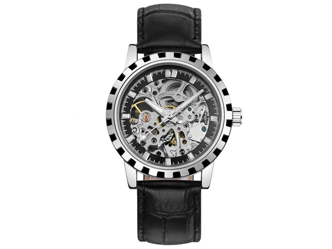 Reloj Mecánico Analogico Para Hombre Dial Redondo Correa Pu Negro