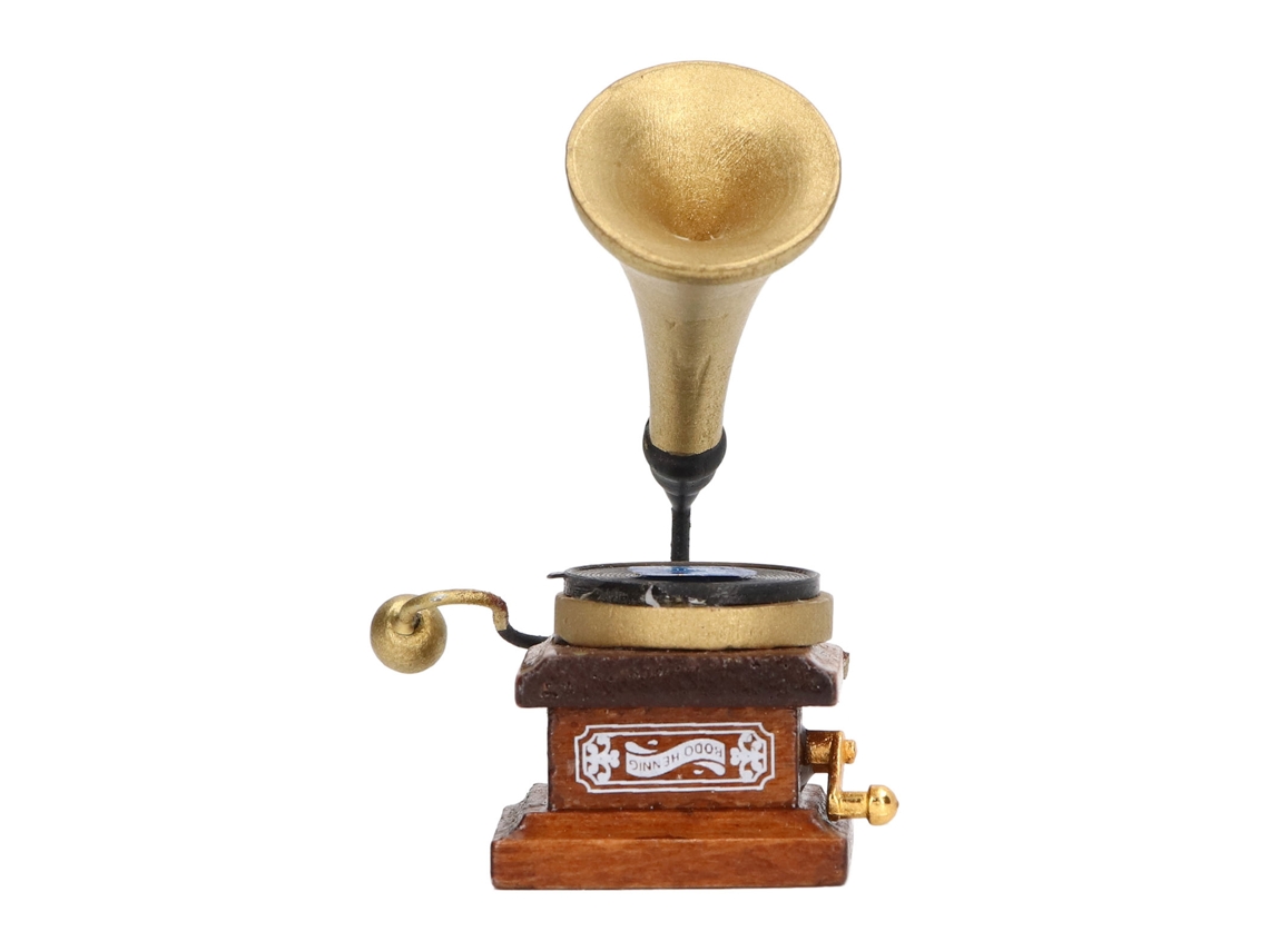 Tocadiscos Miniatura Vintage Para Casa De Muñecas, De Madera De Abedul, Con Disco De 5,5 Cm.