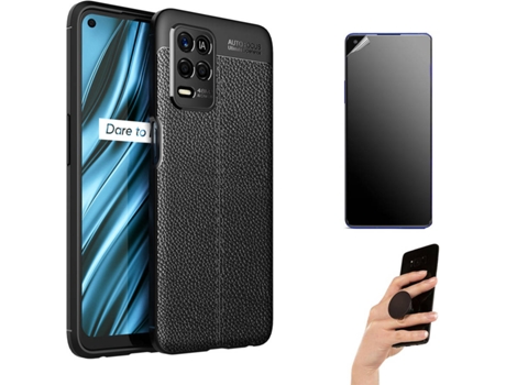 Kit Carcasa Y Protector Realme 8 4G Ultimatte Rugged Leather Popsocket Negro
