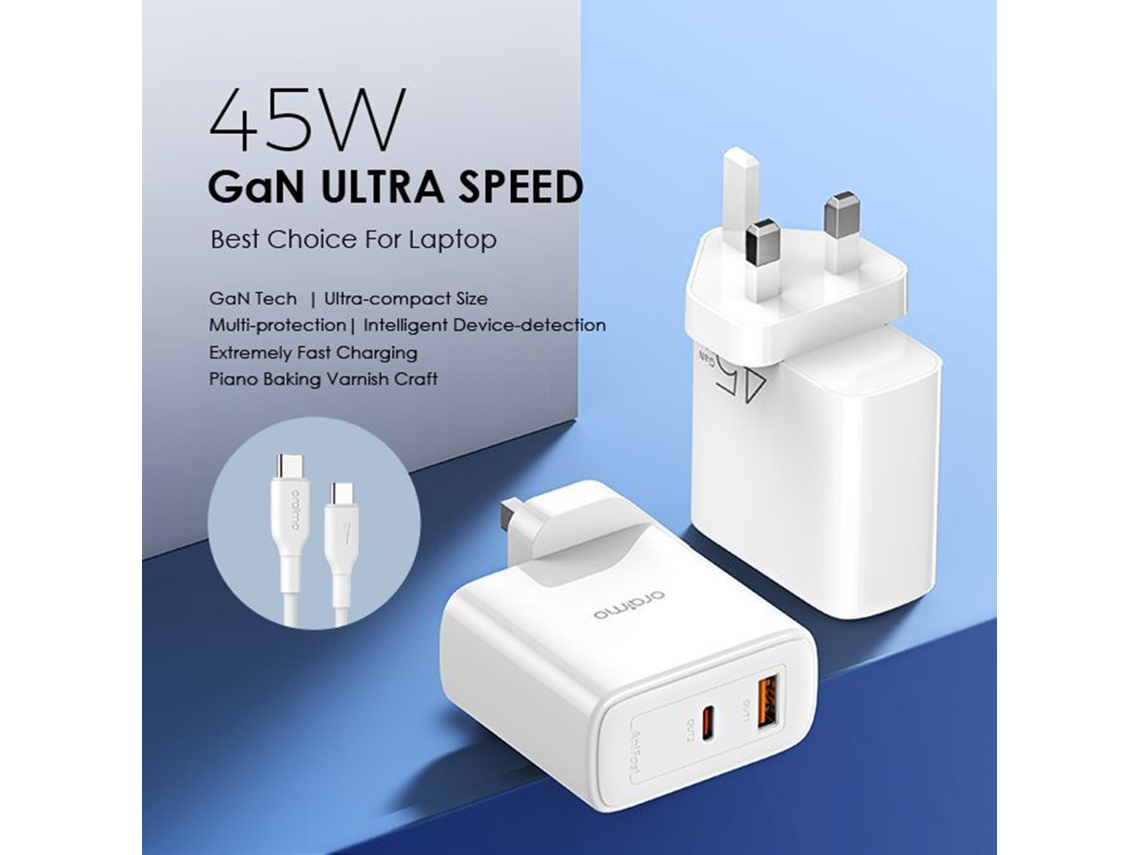 Carregador Rápido Oraimo Powergan 45w Kit Com Cabo Type-c Para Type-c Compacto E Portátil