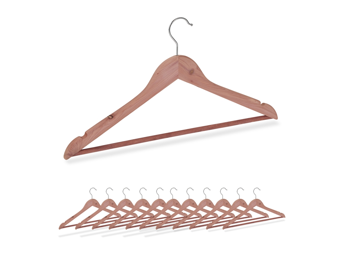 Relaxdays Perchas Para Ropa, Madera De Cedro, 12 Unidades, Protección Contra Polillas, Barra Para Pantalones, Natural