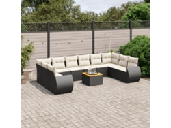Conjunto de sofá de jardín de 11 piezas con cojines de mimbre sintético negro de DKD Home Decor