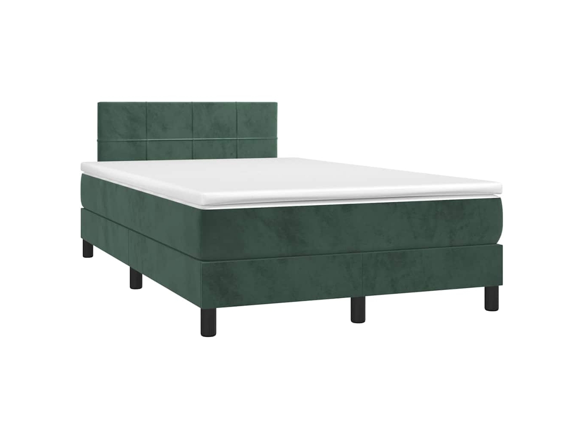 Cama Box Spring Colchón Y Led Terciopelo Verde Oscuro 120x190cm