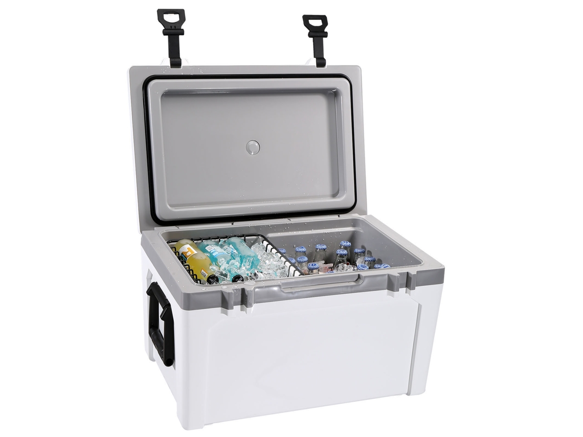 Nevera portátil rígida Succebuy de 49 litros, con capacidad para 45-50 latas, ideal para acampar y viajar.