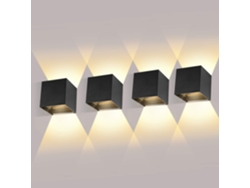 Kit Com 4 Arandelas De Parede (internas/externas), 12w, 3000k, Acabamento Preto, Iluminação Externa À Prova D'água Ip65 classe De Eficiência Energética F