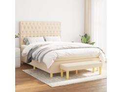 Cama Box Spring Con Colchón Tela Color Crema 140x190 Cm