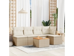 Conjunto de sofá de jardín de 6 piezas con cojines, mimbre sintético beige, Dkd Home Decor