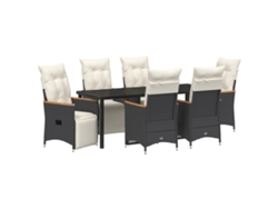 Conjunto de comedor de jardín VidaXL de 7 piezas con cojines de ratán negro