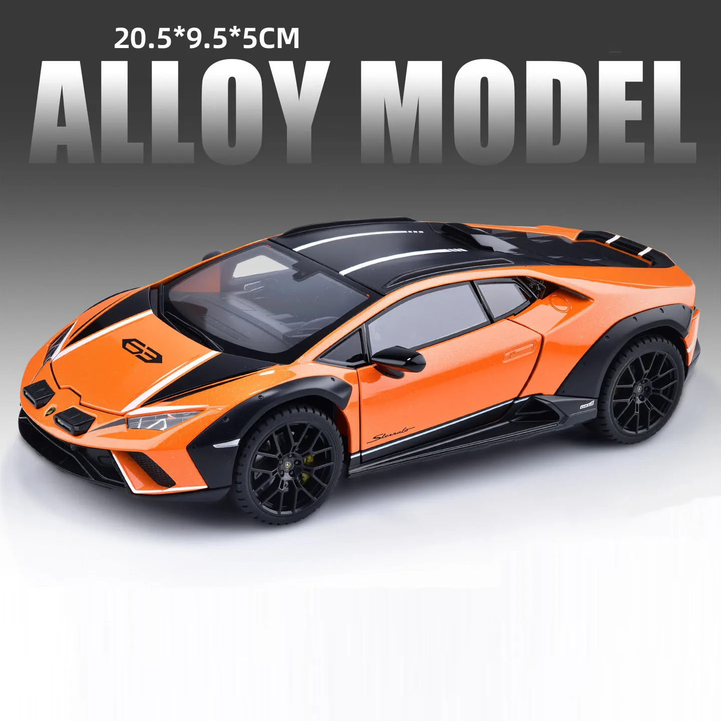 (Naranja Huracán) Escala 1:24 - Coche en miniatura - Dirección en las ruedas delanteras - Puertas que se abren - Supercoche