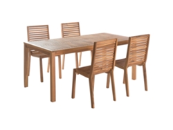 Juego de comedor Beliani Ombriano para 4 personas en madera de acacia con certificación Fsc® marrón claro 180 x 90 x 75