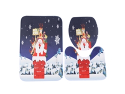 Juego de 3 piezas de toalla de elfo navideño, funda de asiento de inodoro de poliéster, alfombra rectangular en forma de U, decoración de baño
