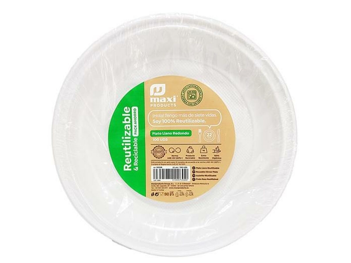 Set de Platos Reutilizables Maxi Products Blanco Plástico 100 Piezas