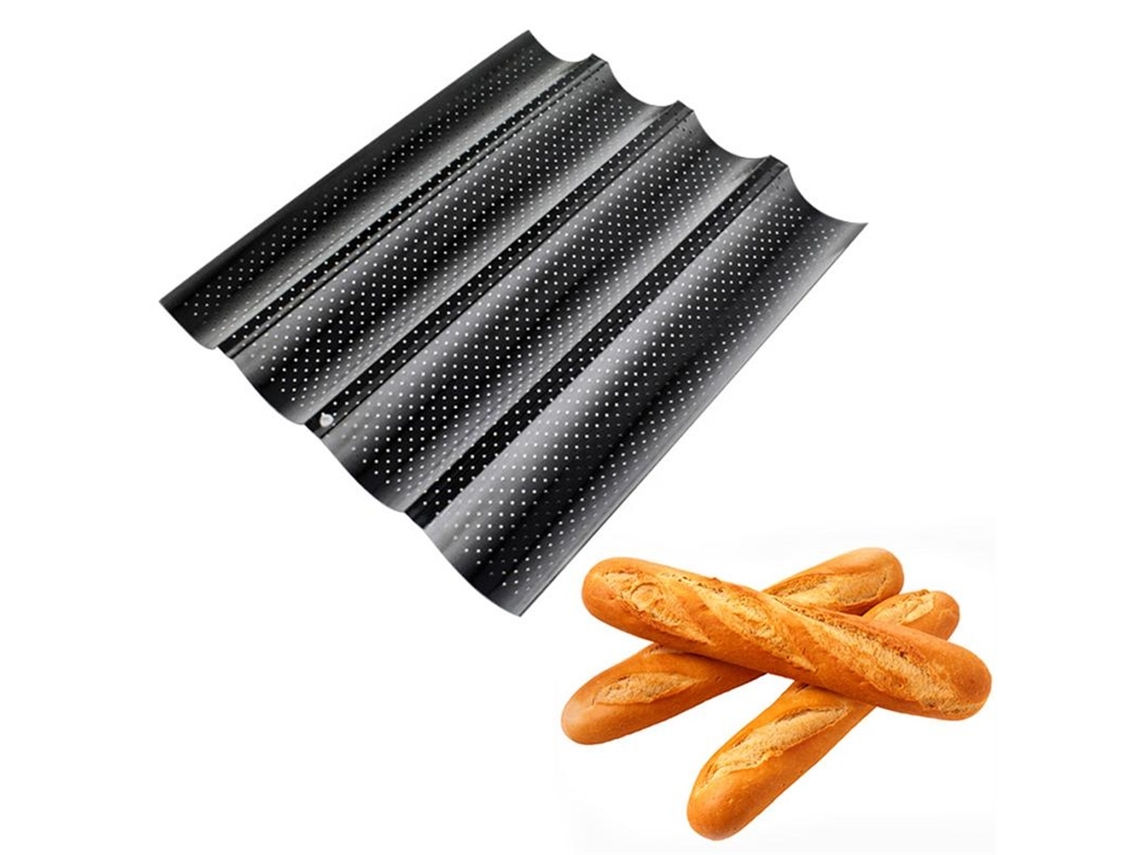 Bandeja de horno perforada de acero al carbono antiadherente para pan francés, con forma de baguette, para 2/3/4 panes.