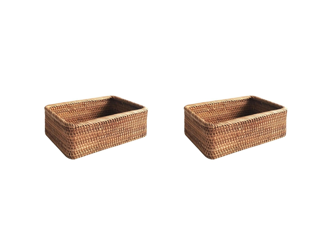 cestas de mimbre rectangulares hechas a mano para guardar frutas, té, aperitivos, pan, picnic, cosméticos, caja de almacenamiento S