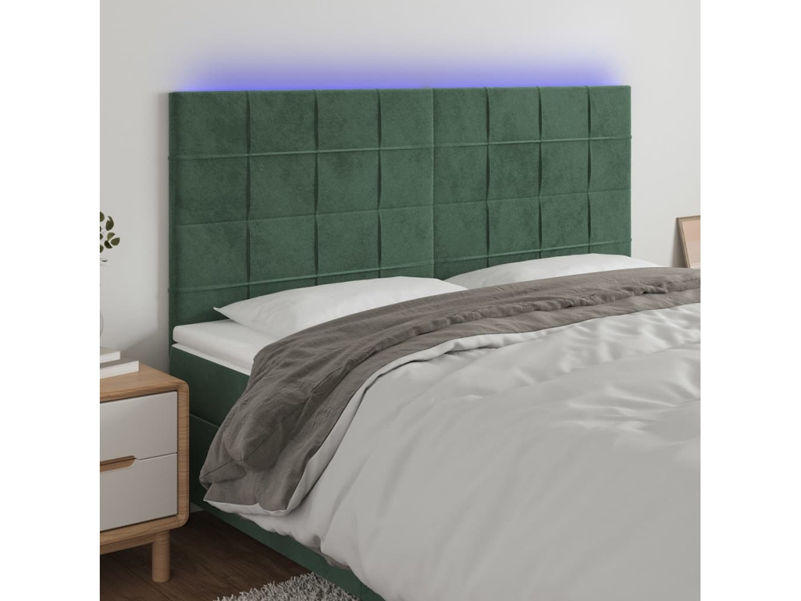Cabecero Con Luces Led Terciopelo Verde Oscuro 200x5x118/128 Cm